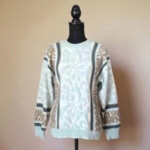 VTG Tarazzia Sweater M Mint Green Pastel 90s Animal Print Knit Acrylic Korea